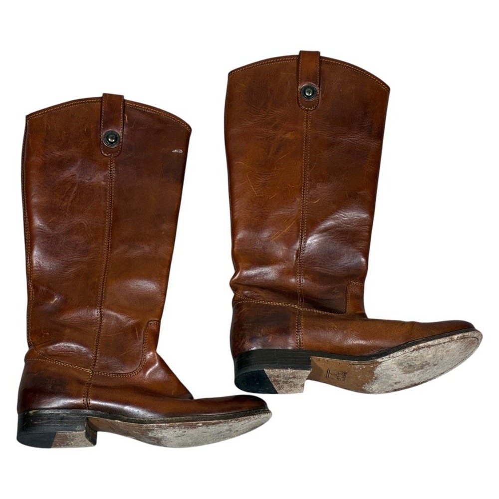 Frye Melissa Button Solid Riding Boots Brown Leat… - image 2